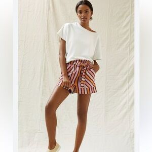 by Anthropologie Multicolor Striped High Waisted Paperbag 100% cotton Shorts S
